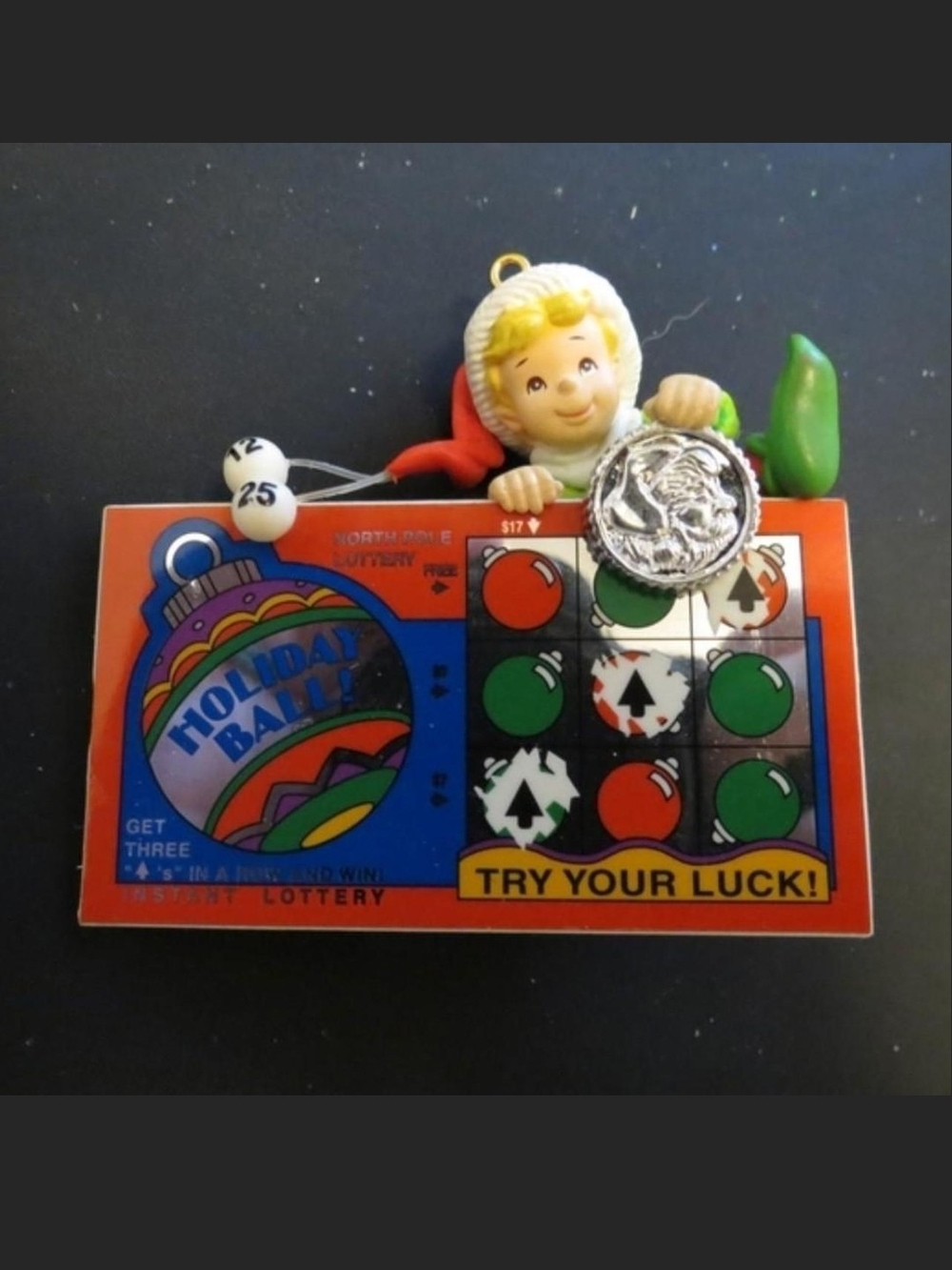 Enesco Holiday Scratch Ticket Ornament in Red, Green, Blue